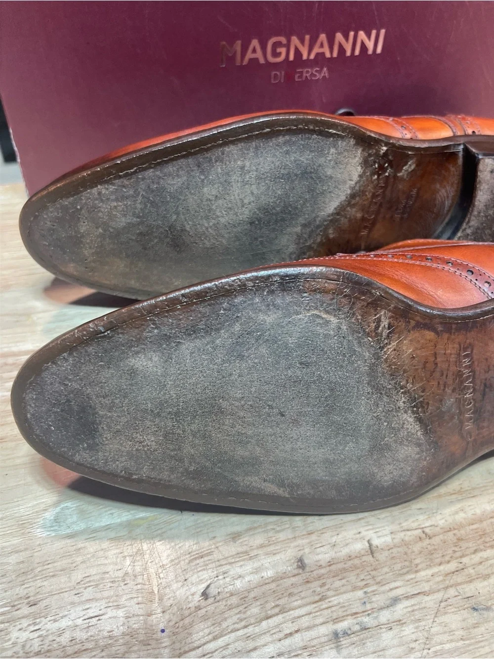 Magnanni Men’s Cognac Leather  Wingtip Derbies US Sz10.5M Made In Spain 🇪🇸